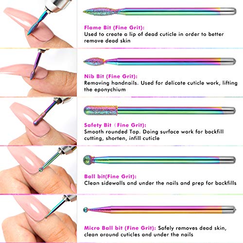 Nail Drill Bits Set - Ejiubas 10PCS Diamond Drill Bits Acrylic Nail File Bits Cuticle Drill Bit 3/32 Inch Efile Nail Bit Fine Grit for Manicure Pedicure Home Salon Use