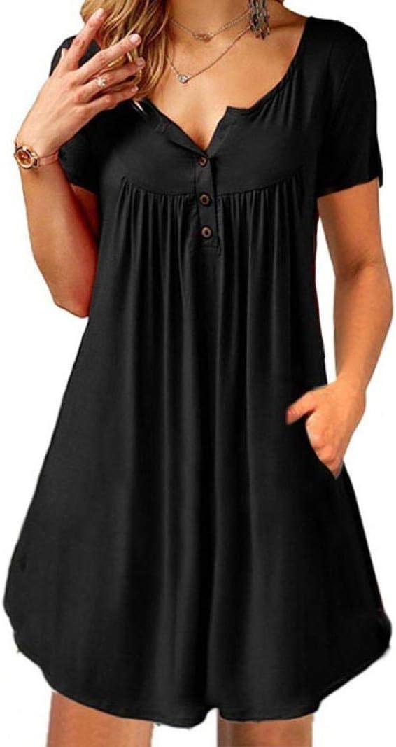 Jaminy Mujer Casual Largo túnica sin Camiseta Manga Corta Camiseta de Vestido Vestido de Mujer sin Manga Corta Camiseta de Vestido Casual Tops lonng Camiseta S de 2 x l, Color Negro,