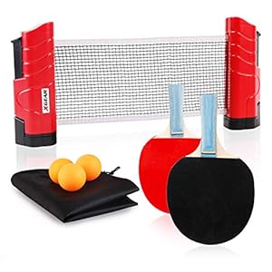 XGEAR Anywhere Ping Pong Equipment to-Go Includes Retractable Net Post, 2 Ping Pong Paddles, 3 pcs Balls, Attach to Any…