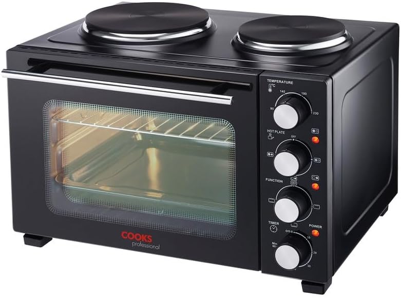 Cooks Professional Mini Portable Oven 28L with Hobs & Timer - Black/Silver