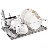 INTEY Chrome Dish Rack, Dish Drainer, Dish Drying Rack for Kitchen, Metal Chrome