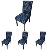 ColorBird Plant Series Spandex Dining Chair Slipcovers Removable Universal Stretch Chair Protective Covers for Dining Room, Hotel, Banquet, Ceremony (Set of 4, Navy Leaf)