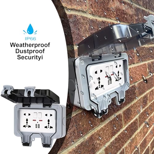 Kowvowz Double Socket Wall Electrical Outlets, Waterproof Outdoor Socket, Box With Usb Charging Port For Home Bathroom Garden Garage Yard