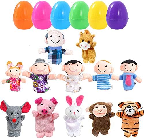 smilornbsp 12pcs Easter Eggs Filled with Finger Puppets,Basket Stuffers Fillers,Party Game Prizes,Filled Surprise Eggs,School Classroom Prize Rewards Toys (Finger Puppets 12pcs)