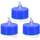 KOABY 12 Pack Blue Light Non-Flickering Flameless Tea Lights, Blue Base, Last 100H+, Battery Operated Tea Lights for Decor
