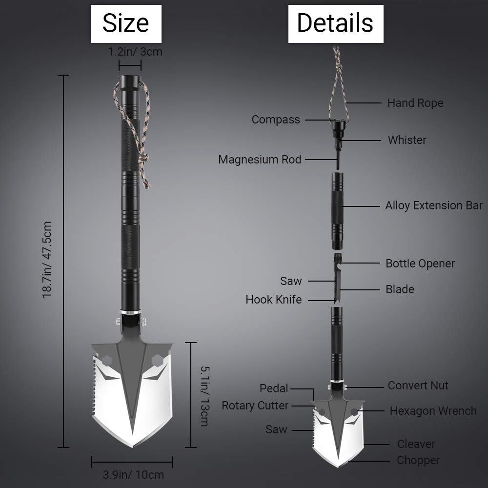 DONGKER Folding Shovel Military Survival Shovel Multitool Portable Tactical Entrenching Tool Compact Backpacking for Hunting, Camping, Hiking, Fishing, Gardening Car Emergency, 33\