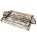 MyGift 2 Piece Set Rustic Torched Wood and Black Metal Decorative Nesting Serving Trays with Rope Handles for Breakfast in Bed, Coffee Table, Ottoman Decor