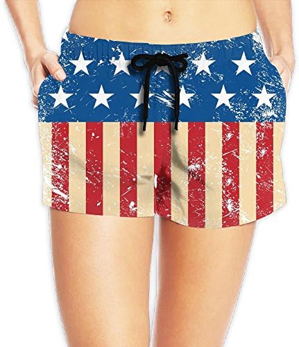 Women's Retro USA Flag Quick Dry Summer Swim Trunks Beach Shorts