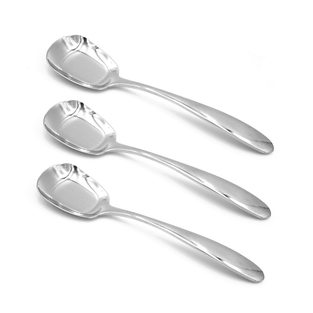 ERCENTURY Stainless Steel Soup Spoons,Table Spoons,Dinner Spoons,Rice Spoons,Special Square Design,Mirror Polish,Small Size(6.1 Inches Length,1.53 Inches Width,0.11inch Thickness), Set of 3