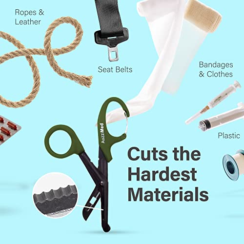 AuzziMed Trauma Shears with Carabiner Clip, Medical Shears with Curved
