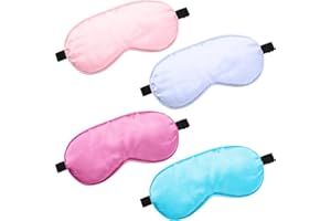 BBTO 4 Pcs Silk Sleep Eye Masks Smooth Soft Satin Eye Covers with Adjustable Strap Blindfold for Sleeping Blocking Out Lights Travel Relaxation (Purple, Pink, Sky Blue, Taro Color)