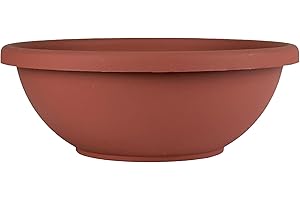 The HC Companies Shallow Planter with Drainage - Contemporary Garden Bowl Planter for Flowers, Herbs & More - Round Succulent Planter Pot for Indoors and Outdoors (20" Clay, Pack of 1)