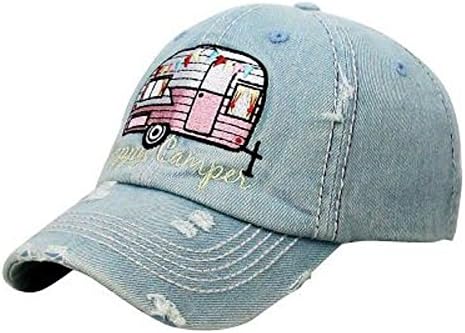 Happy Camper Light Denim Washed Cotton Vintage Ball Cap.