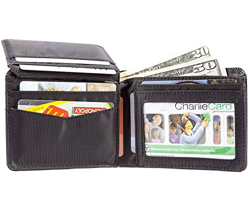 Big Skinny Men's L-Fold Passcase Leather Slim Wallet, Holds Up to 30 Cards, Black