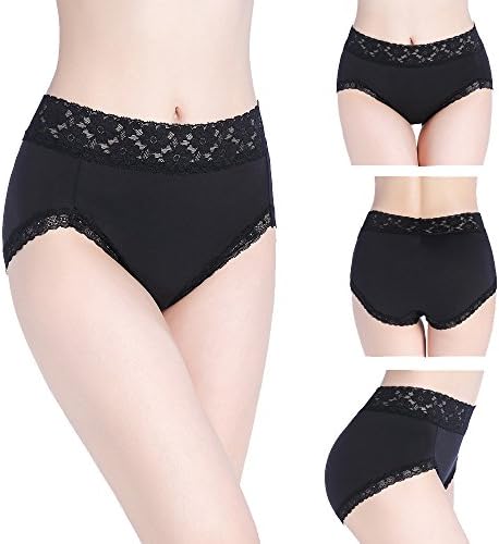 4 Pack Womens 100 Cotton Full Coverage High Waist Lace Panties Black XXXL for Waist XXX-Large/Waist Size 26"-28"(inch) … …