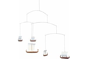 FLENSTED MOBILES Viking Ships 5 Hanging Mobile - 26 Inches - Teak - Handmade in Denmark by Flensted