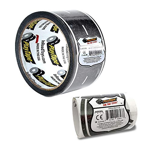PlayTape 60' x 2" Black Road Starter Pack - Includes 2" Street Curves - Tape Toy Car Track For Kids - Sticker Roll for Cars and Train Sets