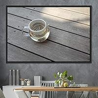 Framed Canvas Wall Art Cup of Tea Coffee Dark Drinks Farmhouse/Country Group Multicolor Photography Realism - 16x24 inches