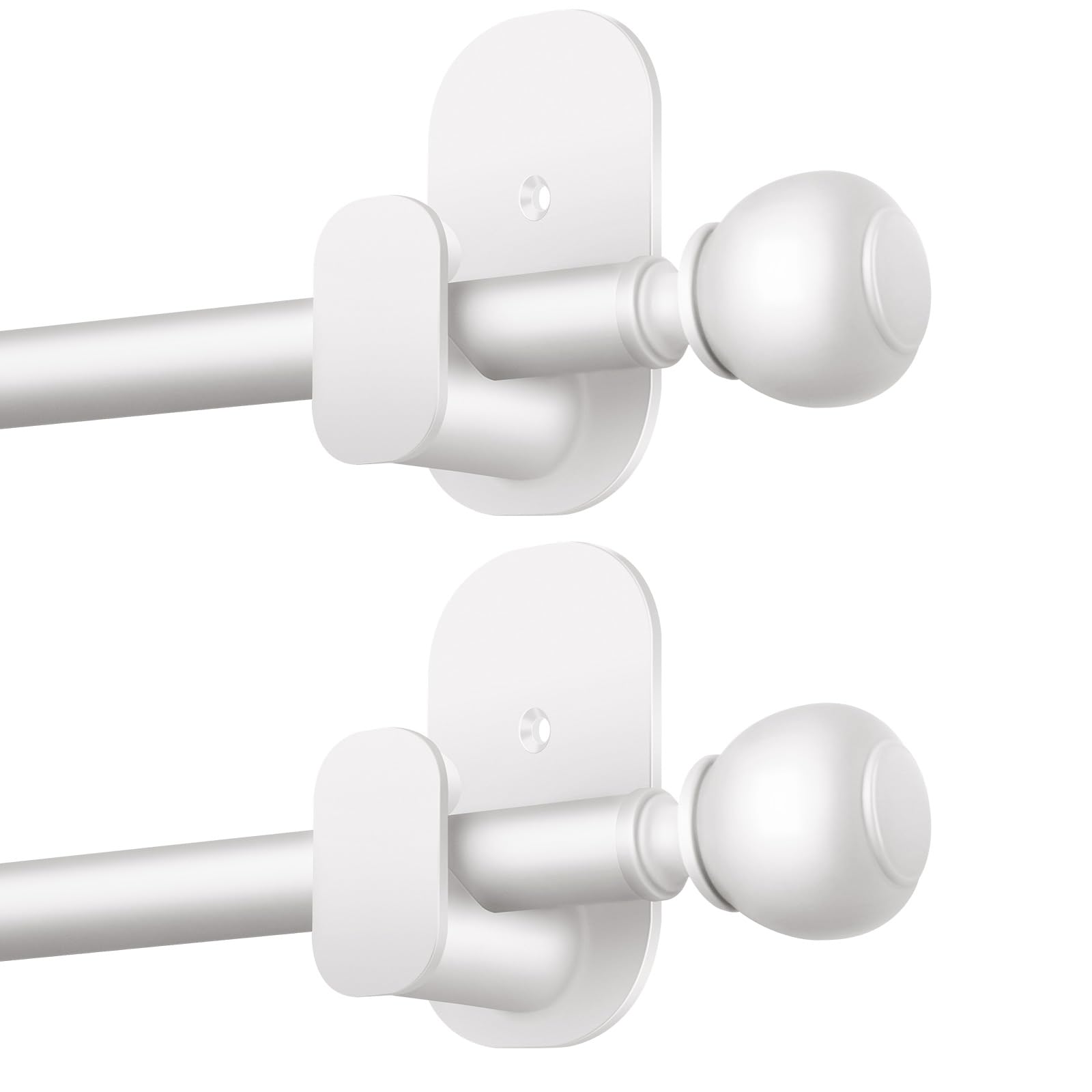 Photo 1 of 2 Pack No Drill Curtain Rods for Windows 32 to 58 Inch, USFOOK 5/8 Inch Self Curtain Rod with 3M Adhesive Holder, Renter Friendly Drapery Poles with White Round Finials