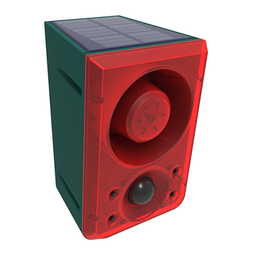 ThreeH Solar Motion Sensor Alarm Outdoor Recordable 130db Sound Security Siren Light with Gunshot Dog Barking Remote Controller