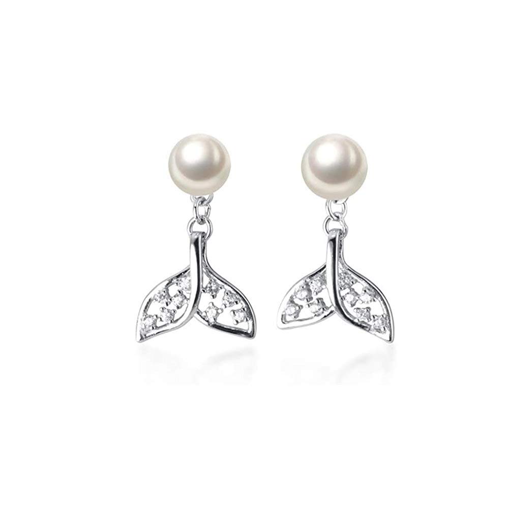 Cute Mermaid Tail Pearl Stud Earrings Sterling Silver for Women Girls Dainty CZ Crystal Wedding Earring Studs Hypoallergenic Fashion Jewelry Gifts for Bridesmaids