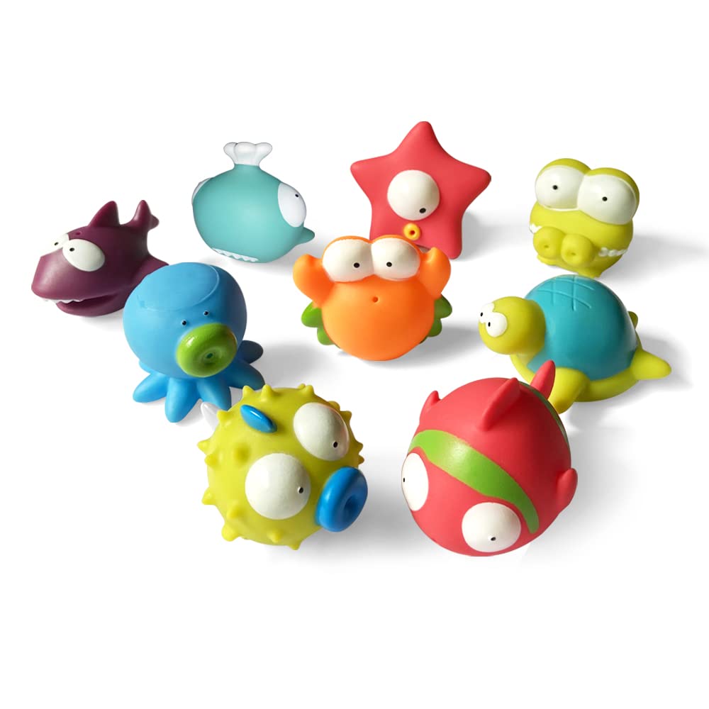 Floating Bath Marine Animal Toys(9 PCS),Soft Starfish,Shark, Octopus,whale ,Bathtub Aquatic creatures Water Toys for Toddlers