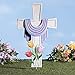 Fox Valley Traders Metal Easter Cross with Purple Lenten Scarf, Garden Décor Stake – 15” Wide x 28” High