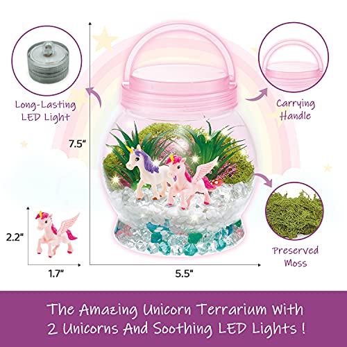 Unicorn Terrarium Kit + 2 Unicorn Toys for Girls, Grow a Fairy Garden Kit for Kids w/LED
