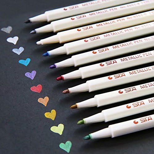 Metallic Marker Pens, Metallic Painting Art Marker Pen, Art Paint Marker Pen for Gift Card, DIY Photo Album, Black Paper, Artist Illustration, Use on Any Glass, Pottery, Set of 10 Colors