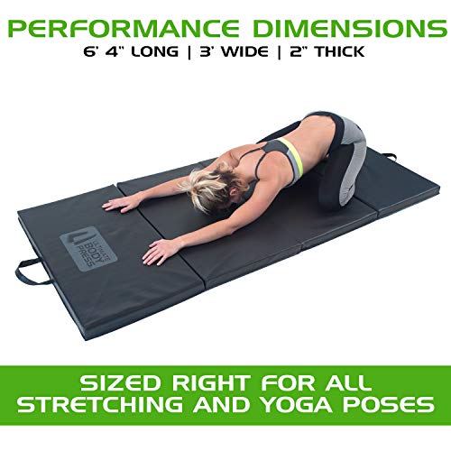Ultimate Body Press Exercise and Yoga Mat - 6'4" x 3' x 2" - Four Panel Folding Mat with Premium Materials and Foam - Sized Right for Your Fitness