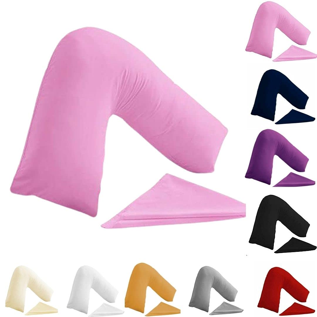 Buzzbuy V shaped pillowcase cover, 100% Poly-cotton Back & Neck Support Orthopaedic Pregnancy/Nursing V Pillowcase cover only- Envelope Closure (Pink)