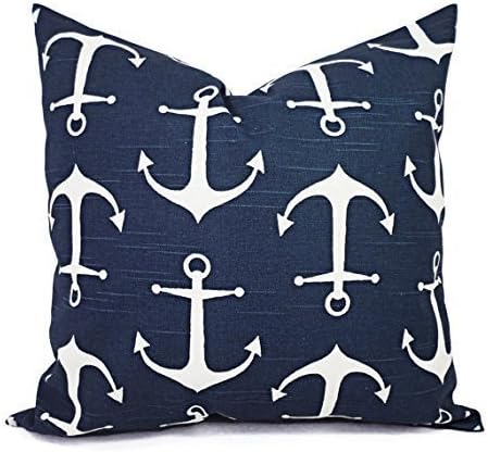 Blue Pillows - Navy and White Anchor Nautical Pillow Cover - Custom Pillow Sham - Decorative Pillow Case - 16 x 16 Inch 18 x 18 Inch 20 x 20 Inch Throw Pillow