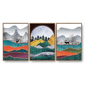 3 Piece Framed Canvas Home Artwork Decoration Abstract Nature Landscape Canvas Wall Art for Living Room, Bedroom - 16"x24"x3 Panels
