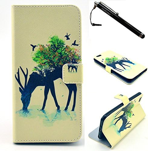 6 Plus Case, iPhone 6 Plus Case iPhone 6S Plus Case, Deer Leather Flip Wallet Skin Case Magnetic Clasp Dust plug Stylus for iPhone 6 Plus iPhone 6s Plus (Built-in Credit Card/ID Card Slot)
