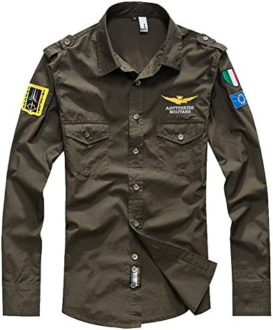 Frealome Men US Air Force Eagle Logo Shirt Embroidery Pockets Soldier Navy Army Military Button-Downs