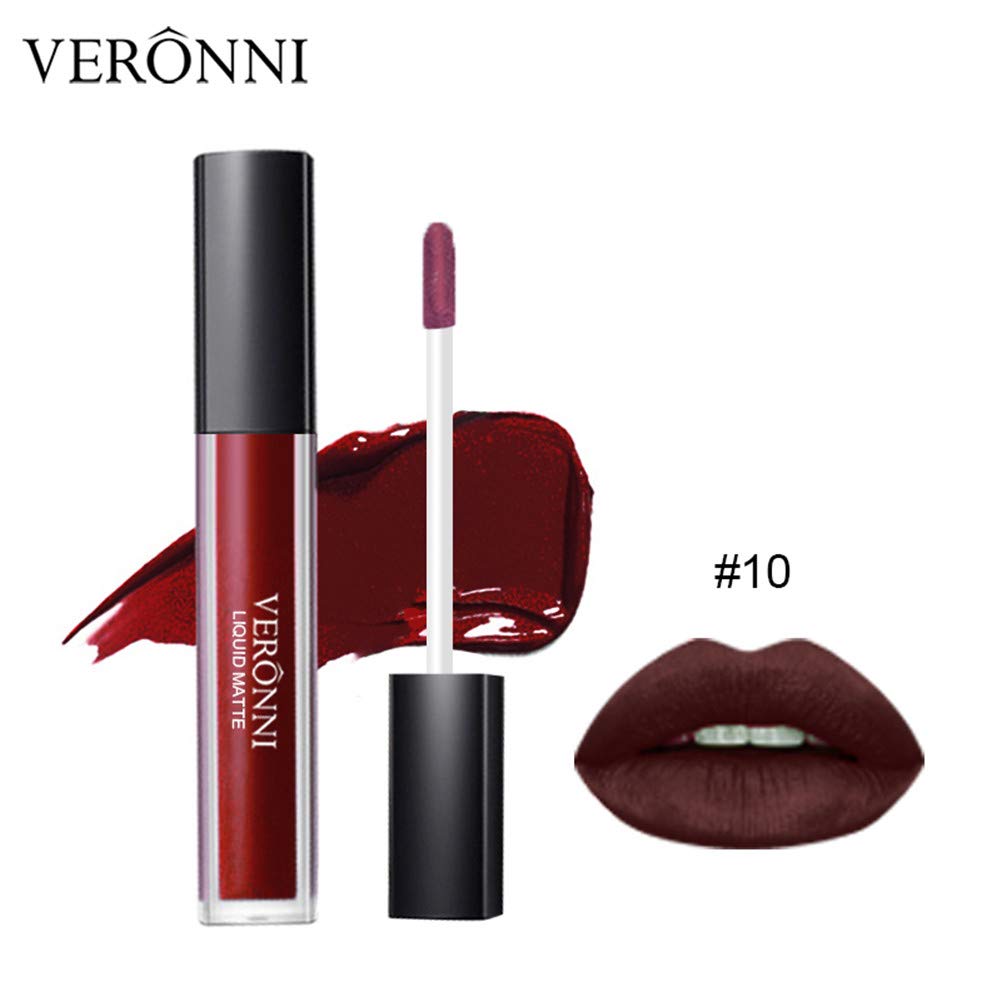 VERONNI Matte Liquid Lipstick Square Tube Waterproof Long Lasting Lip Gloss Promise Keep 24 Hours Lipgloss (#10)