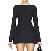 QNI Elegant Red Dress - Long Sleeve Mini A Line Bow Corset Dress for Women's Holiday