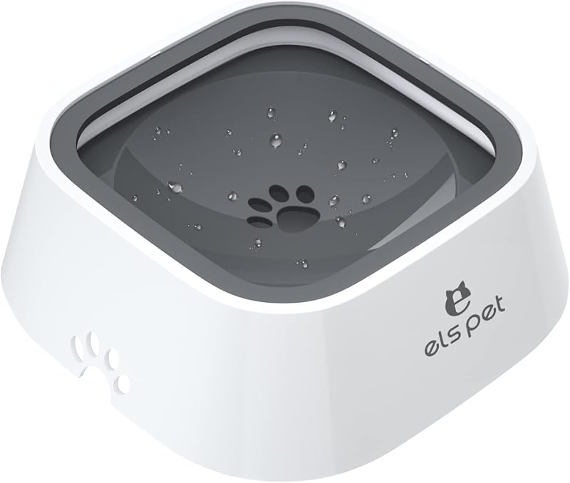 ELS PET Non Spill Slow Feed Water Bowl 1L Grey for Dogs Cats