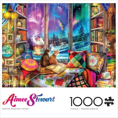 Buffalo Games - 1000 Piece Jigsaw Puzzle - Aimee Stewart - Northern Lights Cats - Winter Scene - Challenging Puzzles for Adults and Families