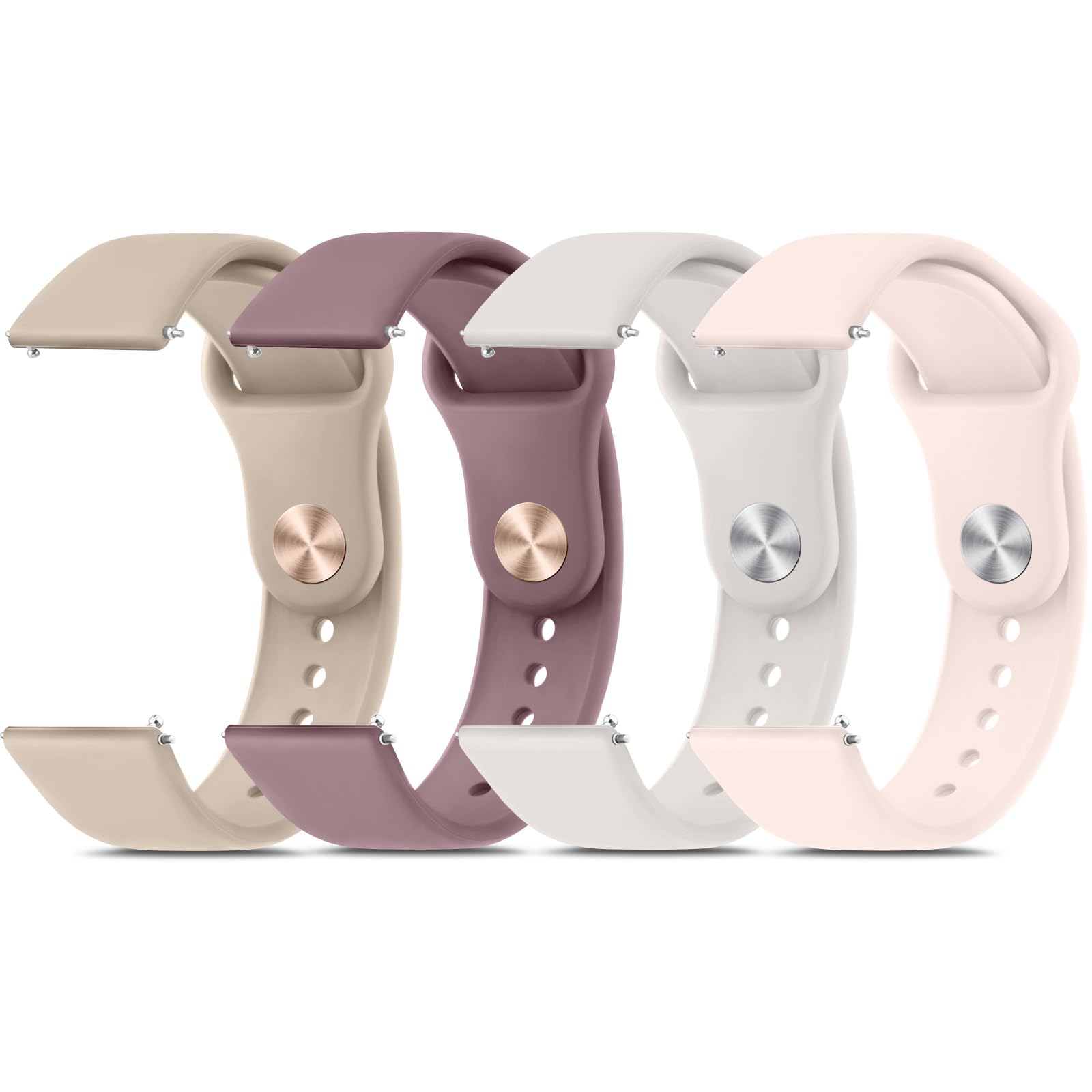 Photo 1 of 4 Pack Silicone Watch Bands, 20mm 22mm Quick Release Soft Sport Replacement Watch Strap for Women Men (Pink+Smoke Purple+Starlight+Milk Tea, 22mm)