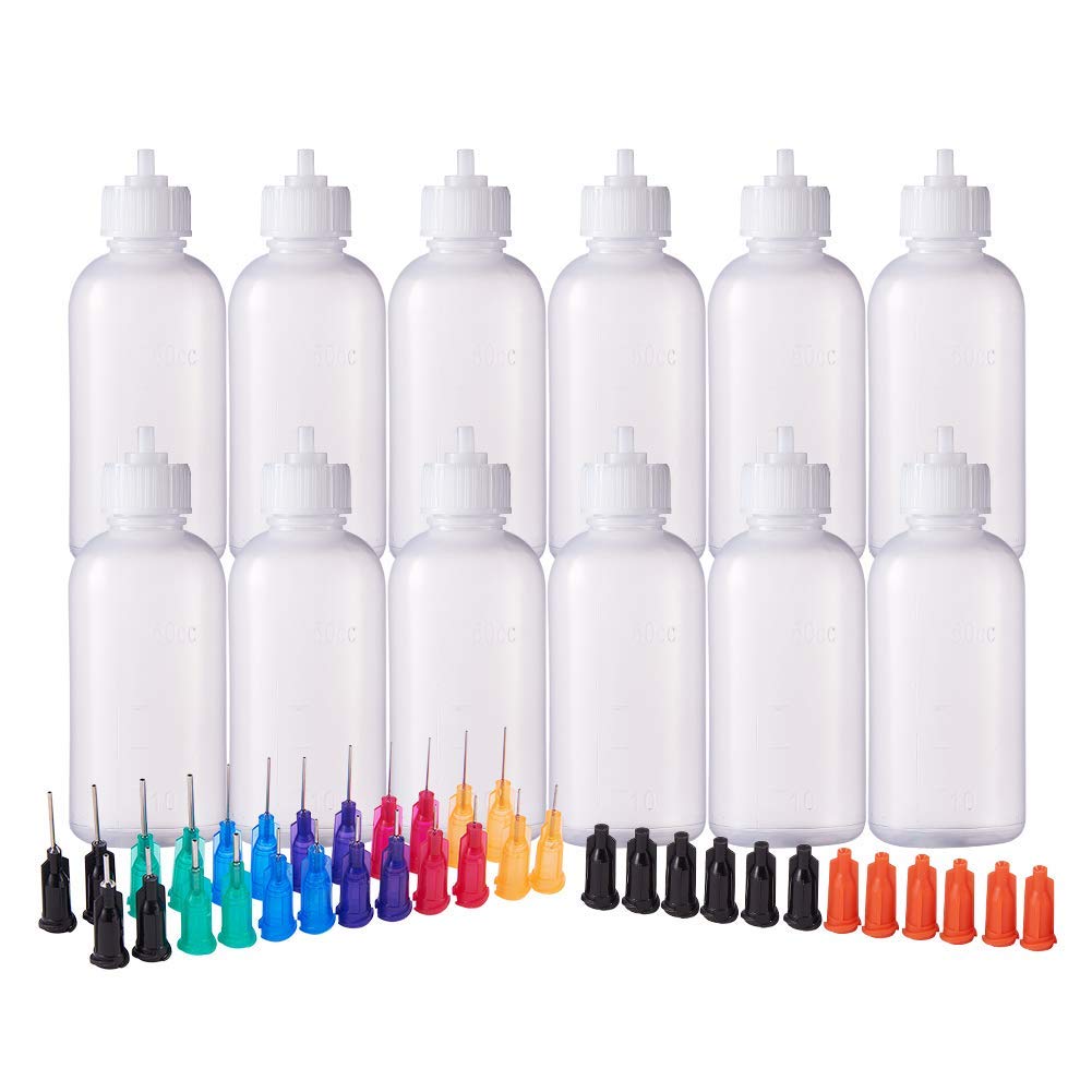 BENECREAT 12 PACK 1.7 Ounce(50ml) Multi Purpose DIY Precision Tip Applicator Bottles Set, 24 Tips, 12 Caps - DIY Quilling, Glue Applicator, Oiler Bottle(3.5cm x 9.5cm)