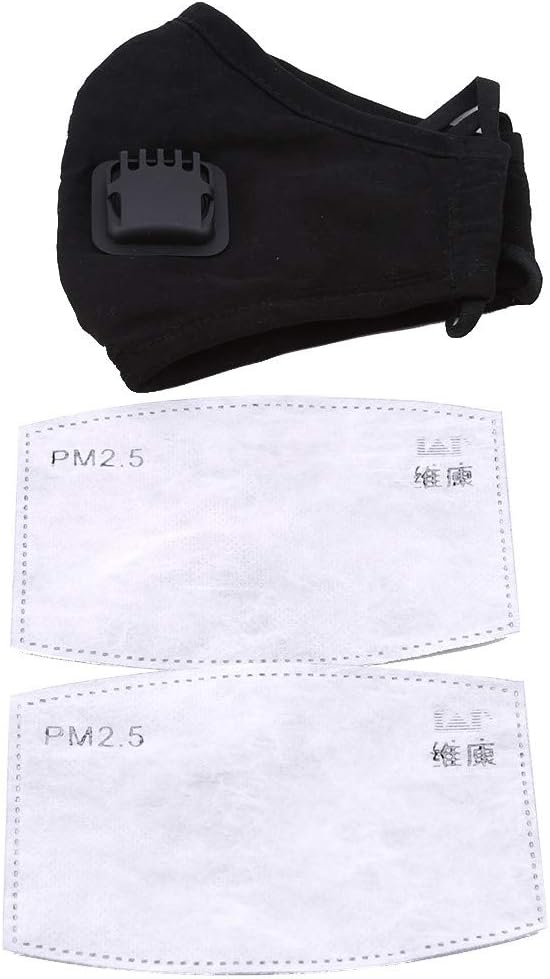 Hengxing Anti Pollution Mask Military Grade N99 Mask Washable Cotton Mouth Masks With Valve Replaceable Filter,Black Men,Size2