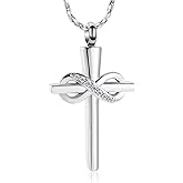 Imrsanl Infinity Love Cross Cremation Jewelry Ashes Religious Cross Urn Pendant Necklace for Women Men Pet Ashes Memorial Keepsake Jewelry
