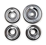 Kitchen Basics 101 Chrome Drip Pans Replacements for Whirlpool W10196405 W10196406 1 Large 8", 3 Small 6"