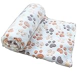 Sunlilee Paw Print Thick Warm Fleece Soft Pet Blanket Dog Puppy Sleep Beds Mat Pet Cat Cushion (Beige,Small)