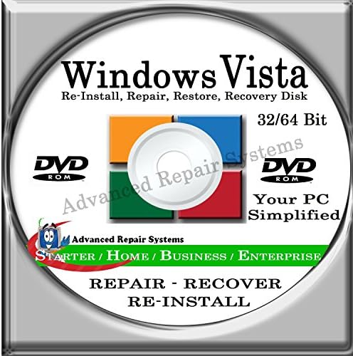 WINDOWS VISTA SYSTEM REPAIR &amp; RE-INSTALL 32 Bit &amp; 64 Bit BOOT DISK: Repair &amp; Re-install any version of Windows VISTA Basic, Home, Premium and Business, Enterprise (Repair-Restore-Reinstall)