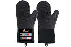 Silicone Oven Mitts-13.6 in Extended Oven Mitts Heat Resistant 500F, Oven Gloves with Soft Liner Good Grippy BPA-Free Easy to