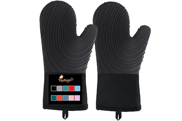 Silicone Oven Mitts-13.6 in Extended Oven Mitts Heat Resistant 500F, Oven Gloves with Soft Liner Good Grippy BPA-Free Easy to