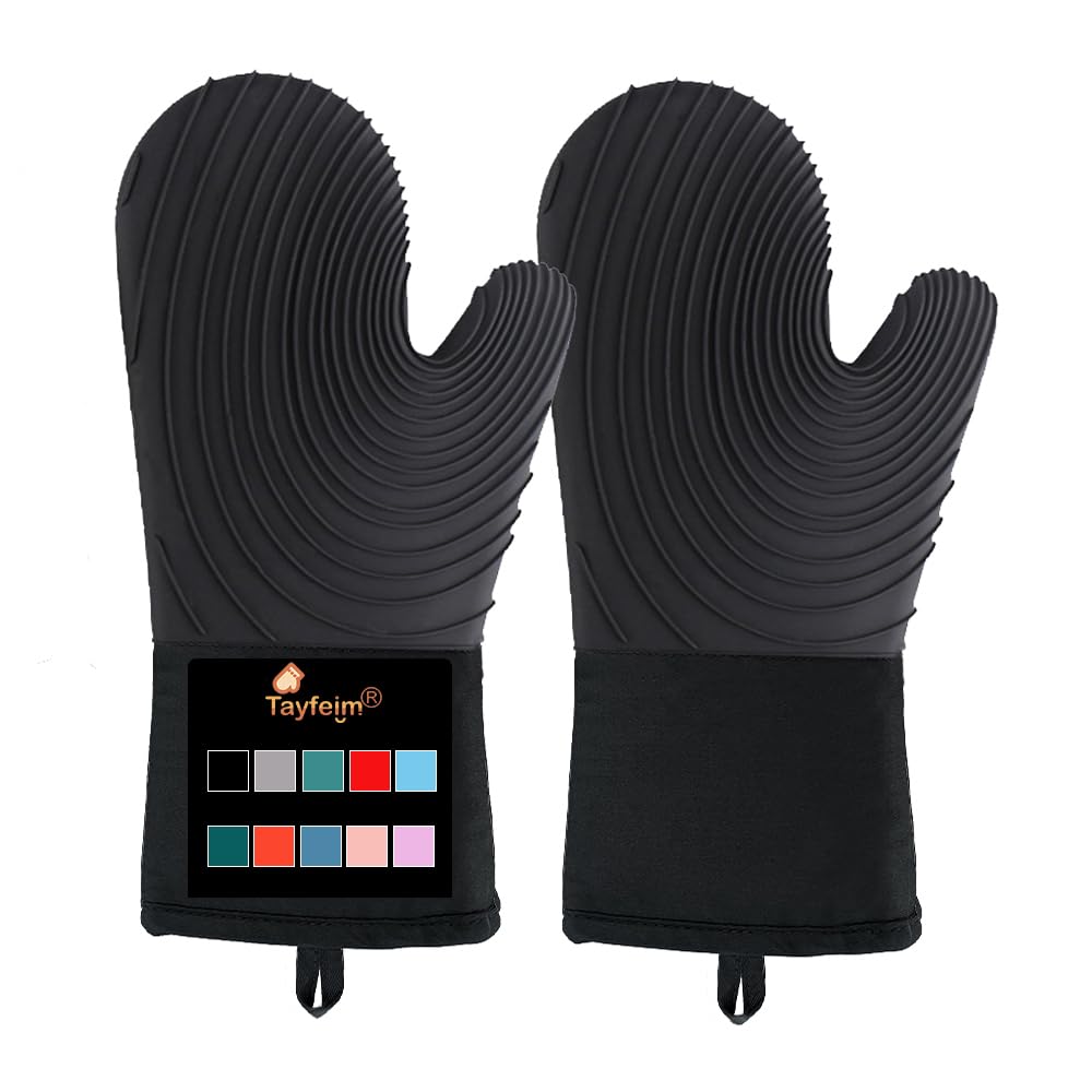 Photo 1 of Silicone Oven Mitts-13.6 in Extended Oven Mitts Heat Resistant 500F, Oven Gloves with Soft Liner Good Grippy BPA-Free Easy to Clean Flexible-Oven Mits Set for Cooking Baking Grilling BBQ-Black