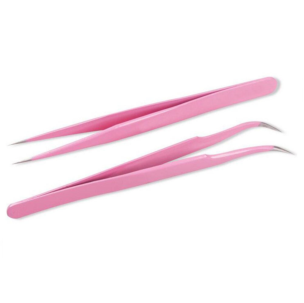 Stainless Steel Pink Precision Tweezers Professional Hair